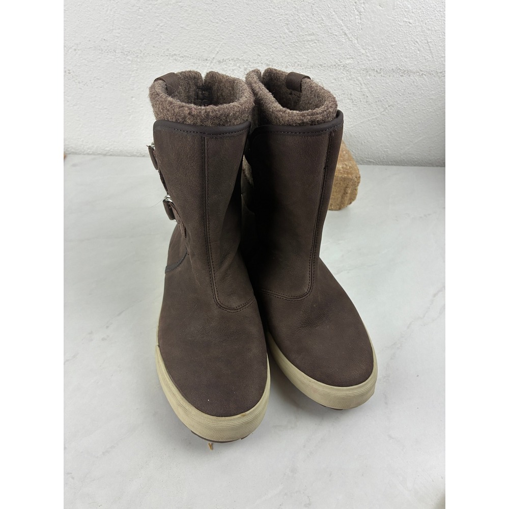 Helly Hansen Brown Leather Wool Blend Buckle Winter Boots Size 8.5 Gorpcore Cozy - Picture 8 of 14